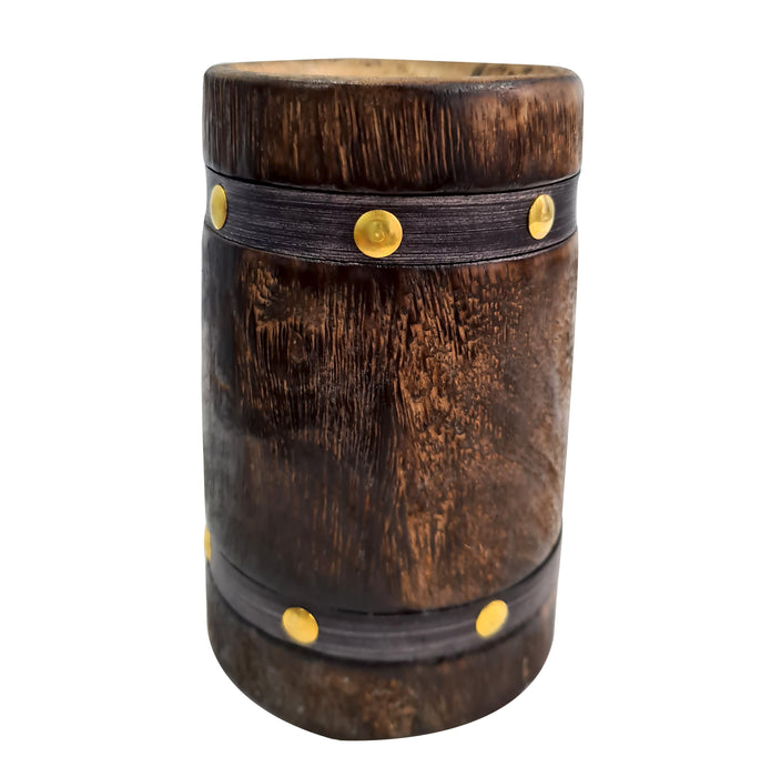 Handcrafted Tankard Mug For Beer, Coffee Food Safe Beverage Ancient Style Rustic Wooden Handmade Leather Barreled