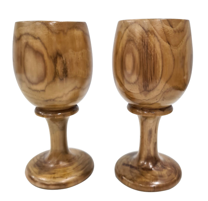 Vintage Wooden Wine Goblet Handmade Wood Toasting Glass Decorative Cup - Set Of 2