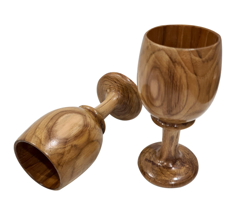 Vintage Wooden Wine Goblet Handmade Wood Toasting Glass Decorative Cup - Set Of 2