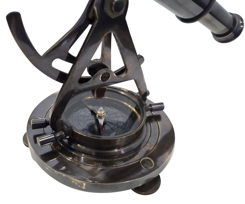 Nautical Solid Brass Alidade Compass Antique Black Theodolite Telescope Traditional Design Desktop Collectible