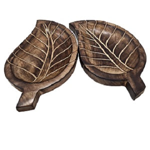 Set of 2 Decorative Handmade Wooden Tray Leaf Design Kitchen Platter Serving Tray Set Home Kitchen Décor Salads and Desserts Serving Small Tray Pair