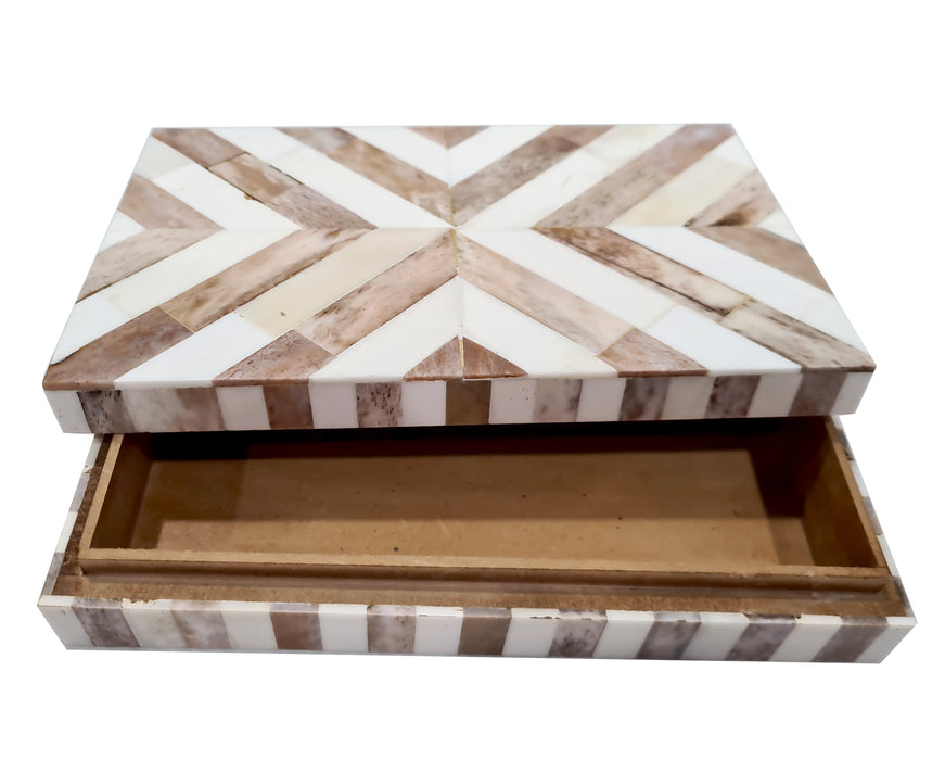 Handmade Chevron Design Natural Bone Inlay Keepsake Decorative Jewelry Storage Organizer Box