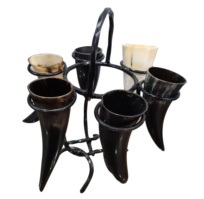 Authentic Medieval Inspired Viking Drinking Horn With Metal Stand Bar Goblets Ale Cup Food Safe Drinking Vessels Set of 6