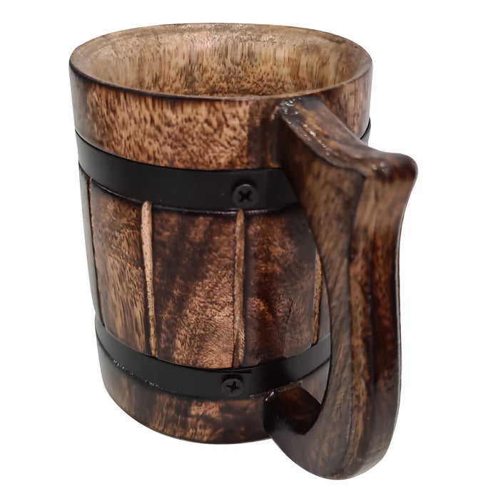 Antique Wooden Hand Carved Coffee Mug Rustic Medieval Tankard For Beverages Groomsmen Gift