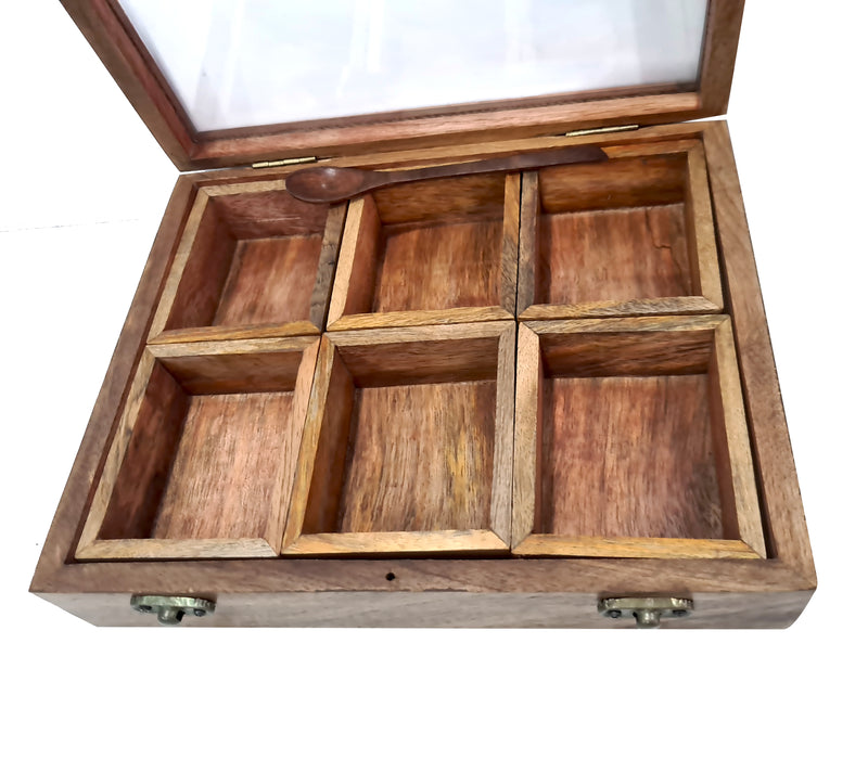 Handmade Natural Wood Spice Box 6 Storage Boxes And 1 Spoon Kitchen & Home Decorative Item Multi- Use