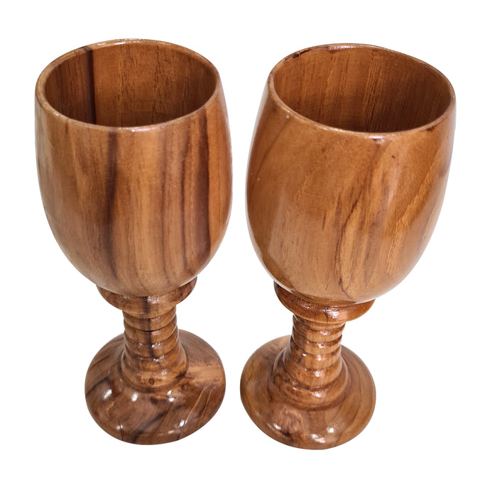 Handmade Wine Cup Eco-Friendly Toasting Glass Vintage Style Natural Wooden Drinking Goblet Set of 2