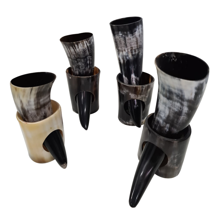 Natural Viking Drinking Horn With Stand Medieval Inspired Ancient Beer Ale Tankard Drinking Vessels Set of 4