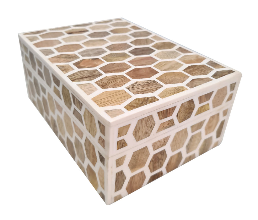 Multi Utility Honeycomb Pattern Bone Inlay Decorative Storage Jewelry Box Housewarming Keepsake