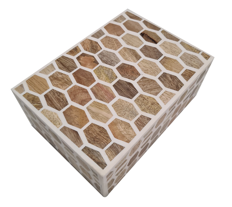 Multi Utility Honeycomb Pattern Bone Inlay Decorative Storage Jewelry Box Housewarming Keepsake