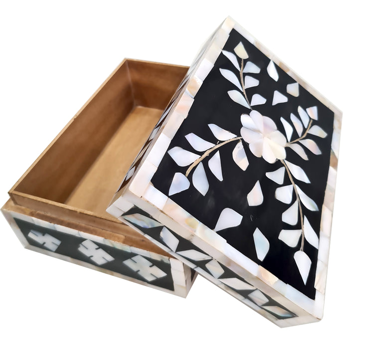 Decorative Box Floral Design Multipurpose Storage Keepsake Box Handcrafted Bone Inlay Organizer Jewelry Box
