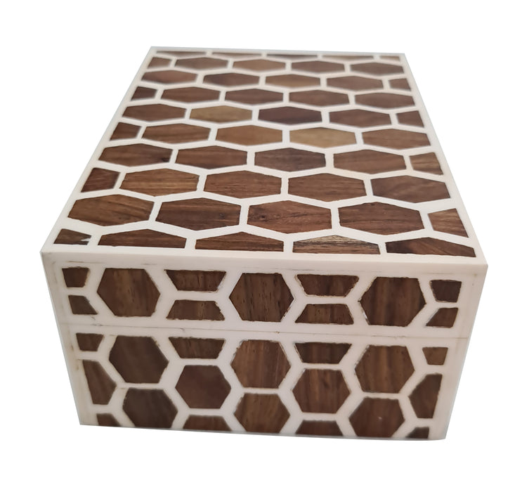 Handcrafted Honeycomb Bone Inlay Decorative Jewelry Box Premium Keepsake Organizer Storage