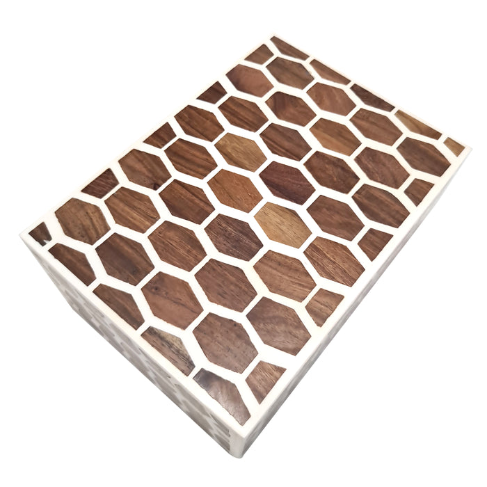Handcrafted Honeycomb Bone Inlay Decorative Jewelry Box Premium Keepsake Organizer Storage