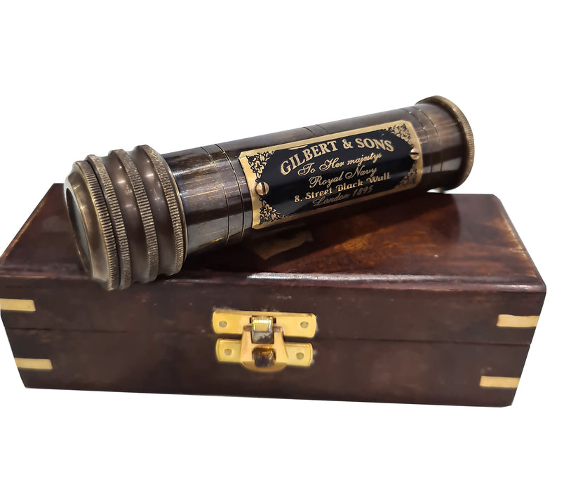 Antique Gilbert & Sons Engraved Brass Kaleidoscope Anchor Inlaid W/ Wooden Box