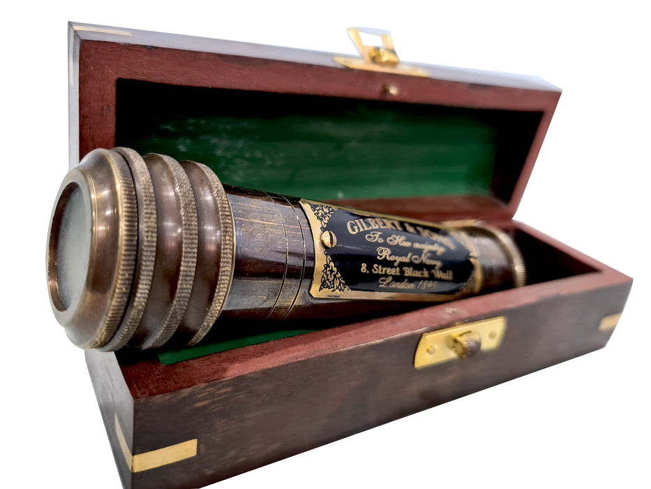 Antique Gilbert & Sons Engraved Brass Kaleidoscope Anchor Inlaid W/ Wooden Box