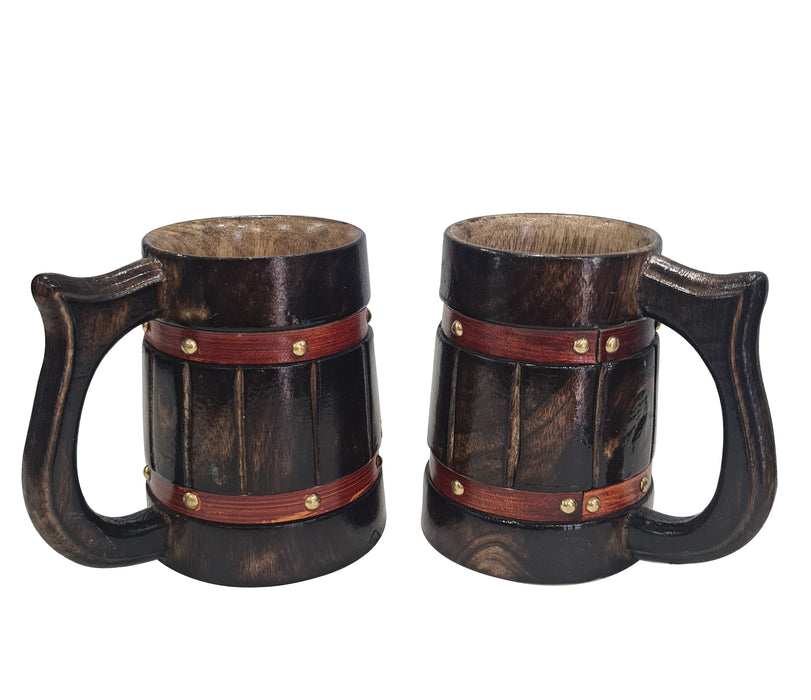 Antique Brown Mug Multipurpose Food Safe Drinking Stein Rustic Handmade Wood Coffee Mug Set of 2