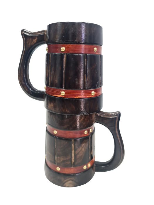 Antique Brown Mug Multipurpose Food Safe Drinking Stein Rustic Handmade Wood Coffee Mug Set of 2