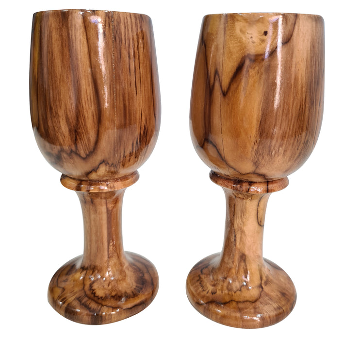 Handmade Rustic Dark Brown Wooden Wine Glass Vintage Wood Goblet Drinkware Cup Set of 2