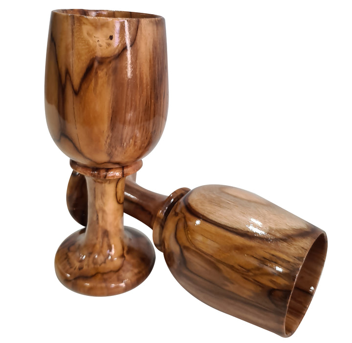 Handmade Rustic Dark Brown Wooden Wine Glass Vintage Wood Goblet Drinkware Cup Set of 2