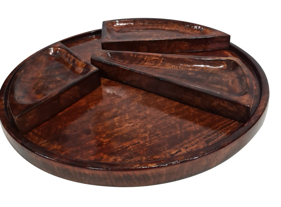 Antique Handmade unique Shape Wooden Serving Platter Premium Trays Grain Pattern Dark Brown,Set of 7