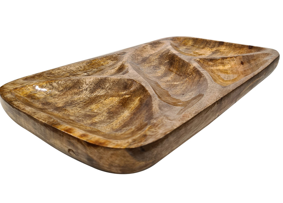 Unique Handmade Rectangle Shape Natural Long Deep Mango Wood Serving Platter Food Safe Tray