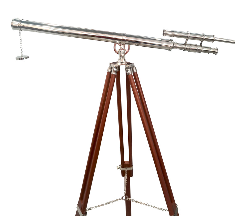 Antique Vintage Telescope Collectible Double Barrel Telescope Harbor Tripod Chrome Nickel & Brown