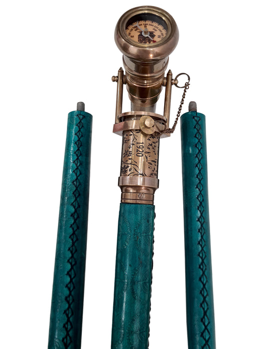 Beautiful Nautical Antique Green Wooden Walking Stick Cane Vintage Handle Victorian Head Foldable Telescope