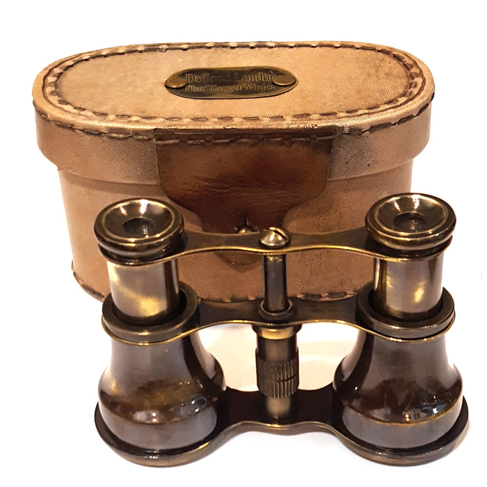 Brass Antique Vintage Monocular Mini Binocular Ancient Pirate Focus Spyglass W/Brown Leather Box