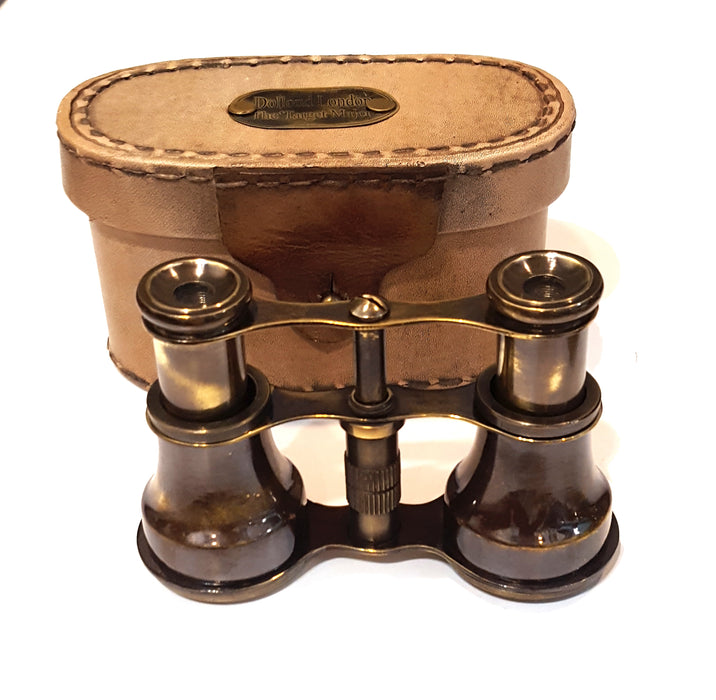 Brass Antique Vintage Monocular Mini Binocular Ancient Pirate Focus Spyglass W/Brown Leather Box