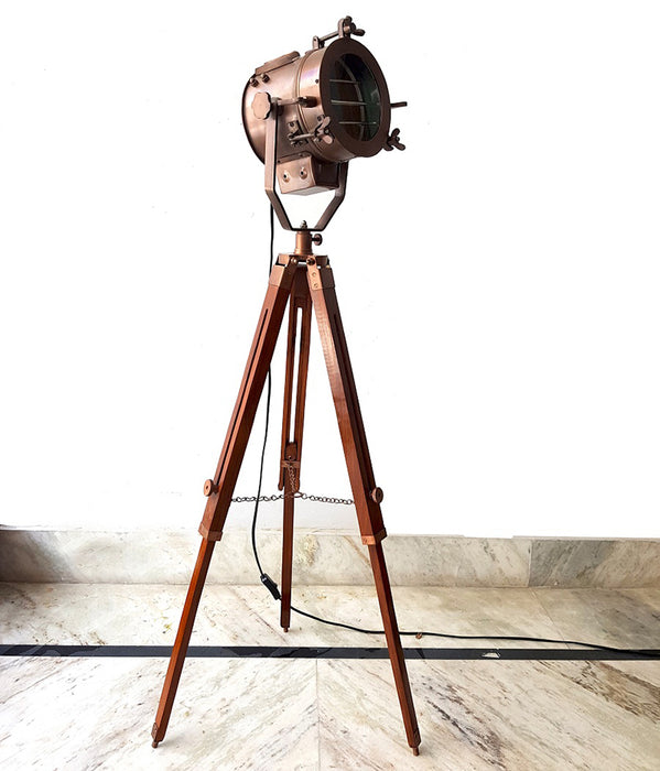 Antique Spotlights … (Copper Antique (Small)) Vintage Old Century Morden Searchlight Nautical Lamp Timber Tripod