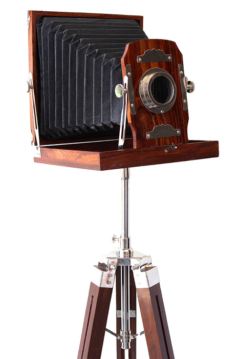 Home Decor Retro Film Props Brown 65" Vintage Look Wooden Folding Camera Tripod