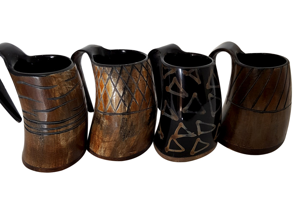 Viking Drinking Horn Mug Medieval Renaissance Beer Ale, Mead Food Safe Tankard Set of 4