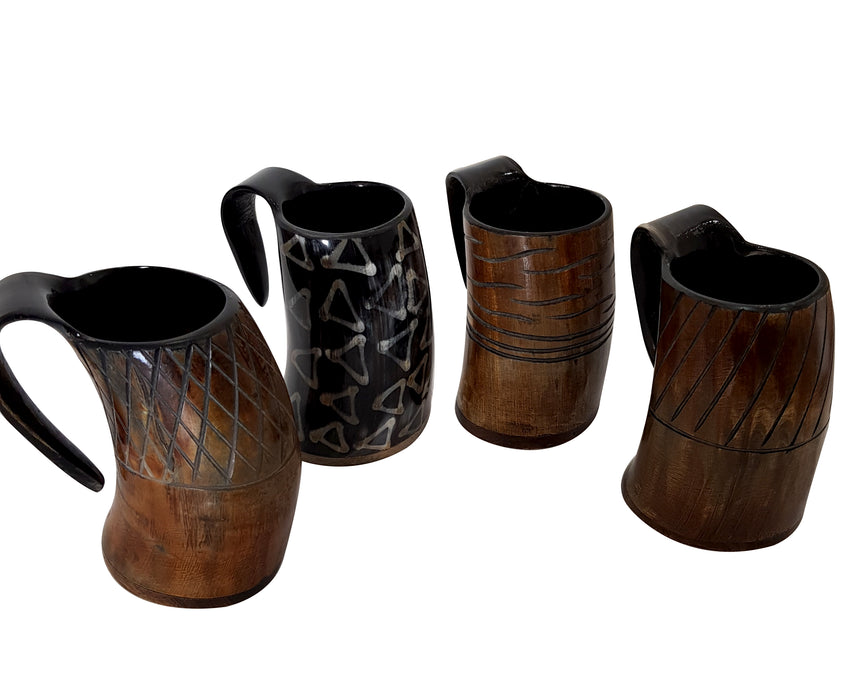 Viking Drinking Horn Mug Medieval Renaissance Beer Ale, Mead Food Safe Tankard Set of 4