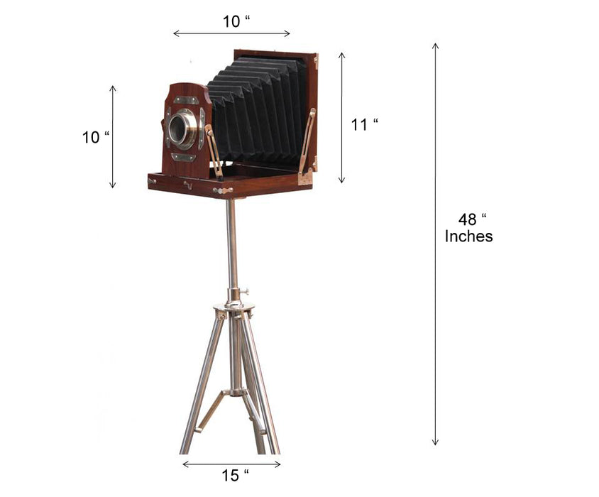 Wooden Vintage Camera Model on Steel Tripod - Home & Office Decor