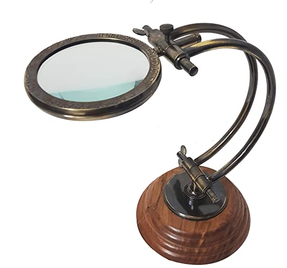 Vintage Reader Optical Loupe - Henry Hughes Sons Ltd. London Tabletop Vintage Magnifier Channer for Office Nautical Brass Magnifying Glass Wooden Base Table Top