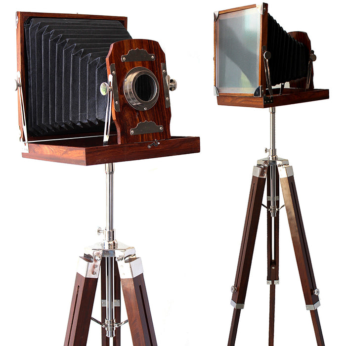 Home Decorative Gift 12"x 12"x 13" Brown Vintage Royal Wooden Film Slide Old Retro Camera