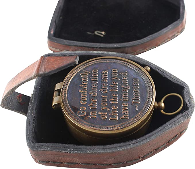 Nautical Leather Case Antique Brass Quote Compass Vintage Navigation Instrument Unique Design Magnetic Maritime Ship Sailor Device Finder Item