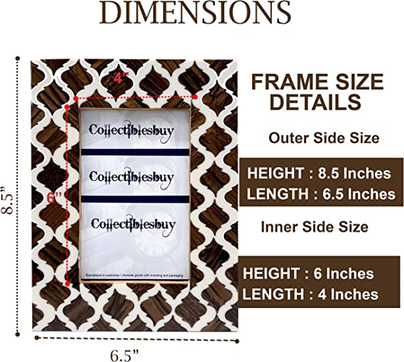 Moroccan bone Inlay wood Picture frame, 4x6 inches Brown & White color By collectiblesBuy
