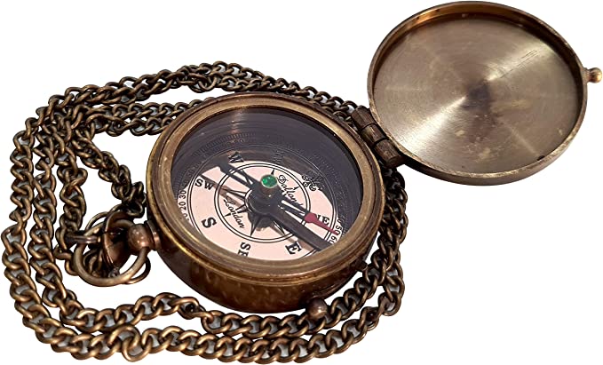 Vintage Nautical Brass Engrave Compass Quote for Dad Pocket Camping & Hiking Maritime Gift