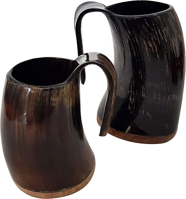 Natural Viking Drinking Medieval Horn Mug Drink Mead & Beer Tankard Handmade Stein Set of 2