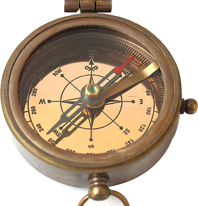 Vintage Compass with Box Not All Those who Wander are Lost Antique Brass Nautical Marine Collectible