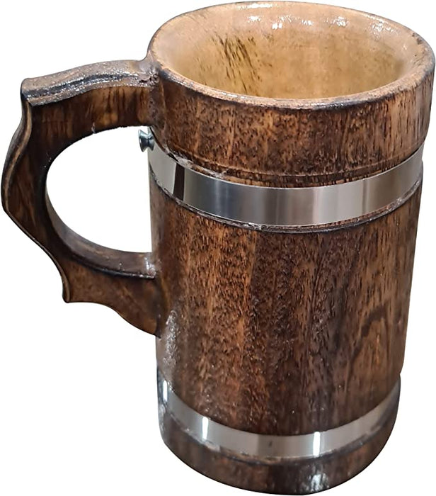 Rustic Large Beer Tankard Groomsmen Handmade Wooden Mug Drinkware Stein Chrome Strap Eco-Friendly