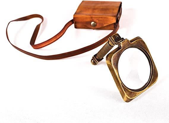 Antique Magnifier Vintage, 6 inch, Brass Lense with Leather Case Hand Magnifying Glass Marine Map Reader Magnifier, Handheld Reading Magnifying Glass