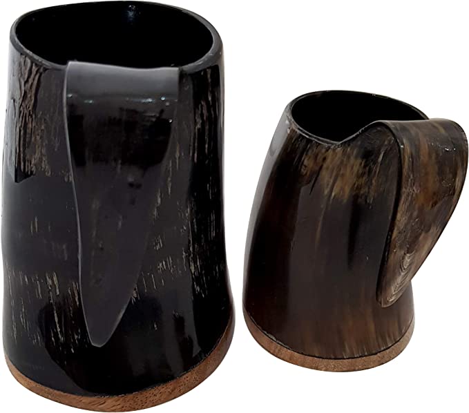 Natural Viking Drinking Medieval Horn Mug Drink Mead & Beer Tankard Handmade Stein Set of 2