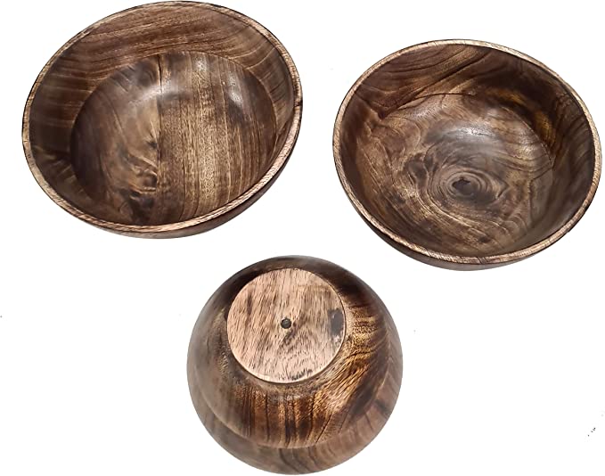 Vintage Rustic Design Royal Look Authentic Round Wooden Bowl Multi-purpose Serving Bowl Set Kitchen And Dinning Decor  Set of 3