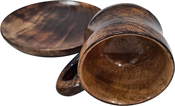 Handcrafted Natural Retro Style Wooden Cup With Saucer Drinking Tableware Rustic Coffee Tea Eco-Friendly Espresso Cup