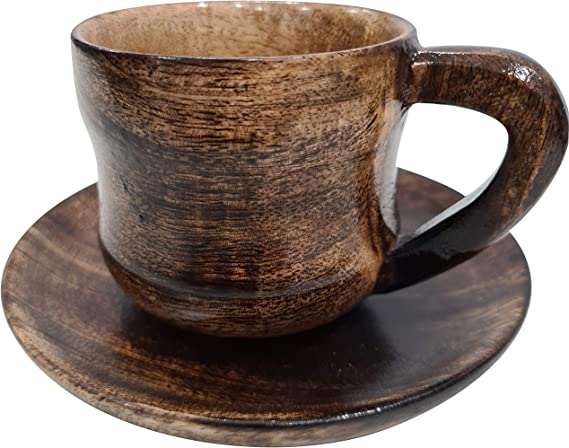 Handcrafted Natural Retro Style Wooden Cup With Saucer Drinking Tableware Rustic Coffee Tea Eco-Friendly Espresso Cup