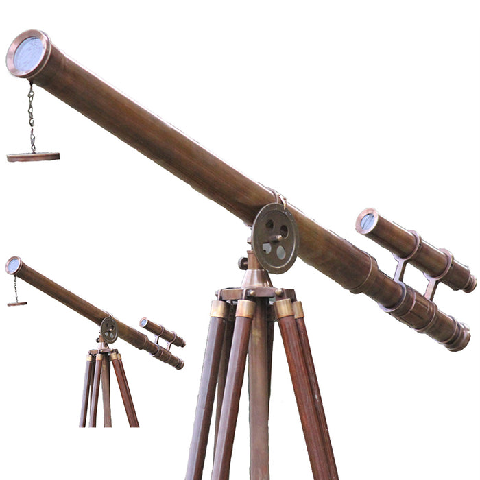 Antique Telescope Vintage Brass Finish Master Harbor Floor Standing Tripod Stand 39"