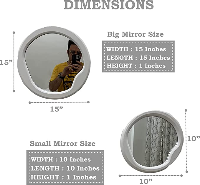 Decorative Round Wall Hanging Mirror, 15'' and 10'' Inches White Wooden Frame Set of 2 Modern Wall Decor Entryways, Washrooms, Living Rooms, Bedroom