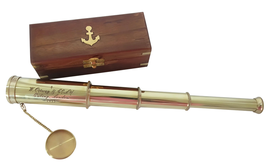 Vintage Handheld Brass Telescope Marine Spyglass Nautical Pirate Anchor Wooden Box Sailing Voyage