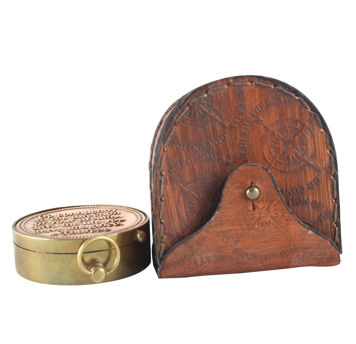 Antique Brass Compass with Quote "Go Confidently in The Direction Of Your Dream Live The Life You Have Imagined Thoreau Beautiful Leather Case ,2.5" Inch, Brass